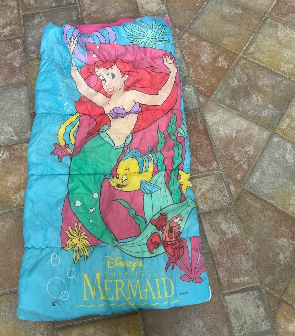 Vintage Disney The Little Mermaid Sleeping Bag Ariel Flounder Sebastian